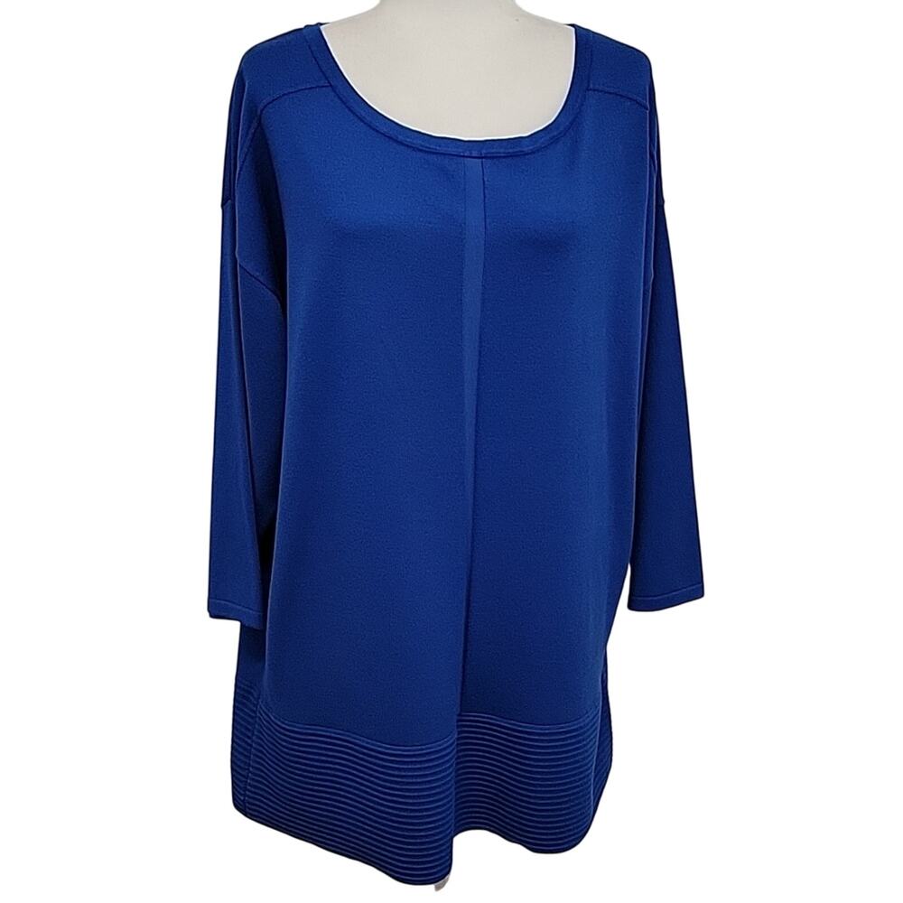 Tint & Shadow Woman Blue 3/4 Sleeves Round Neck Ribbed Bottom Sweater Size 2X